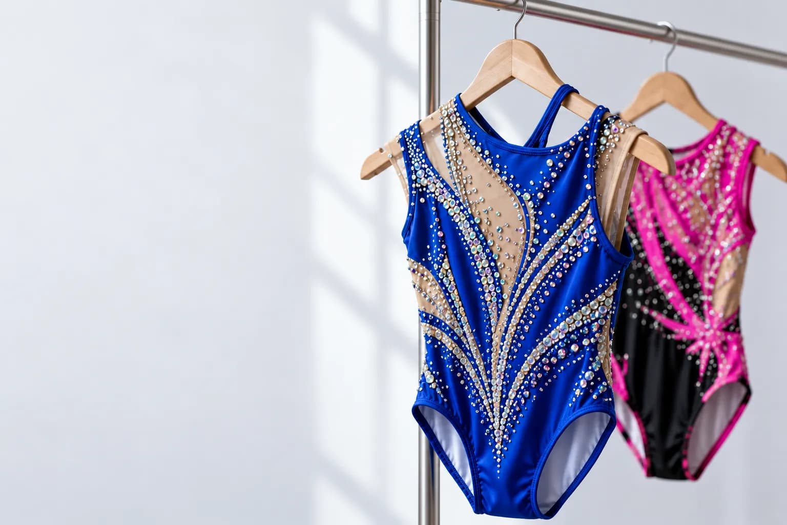 Maillots colgados en perchas